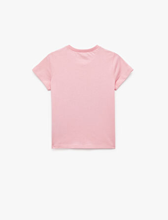 Kelebek Baskılı Bisiklet Yaka Pamuklu Kısa Kollu Tişört