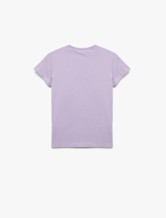 Pamuklu Kalp Baskılı Bisiklet Yaka Kısa Kollu Tişört