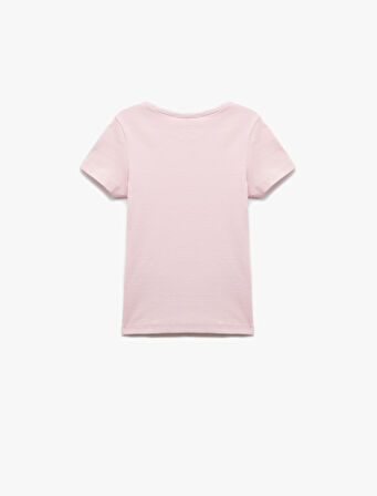 Kurdele Detaylı Kısa Kollu Bisiklet Yaka Pamuklu Tişört