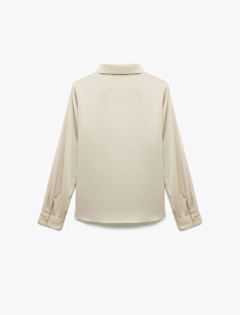 Klasik Yaka Düğmeli Uzun Kollu Saten Gömlek