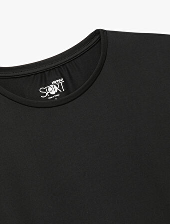 Rahat Kalıp Kısa Kollu Bisiklet Yaka Crop Spor Tişört