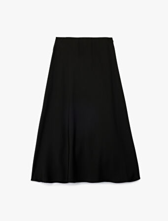 Midi Boy Çan Kesim Saten Kloş Etek