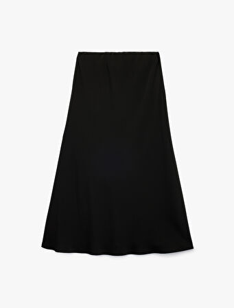 Midi Boy Çan Kesim Saten Kloş Etek