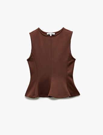 Pamuklu Slim Fit Bisiklet Yaka Volanlı Kolsuz Bluz