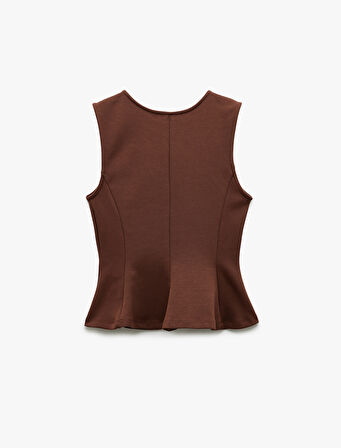 Pamuklu Slim Fit Bisiklet Yaka Volanlı Kolsuz Bluz