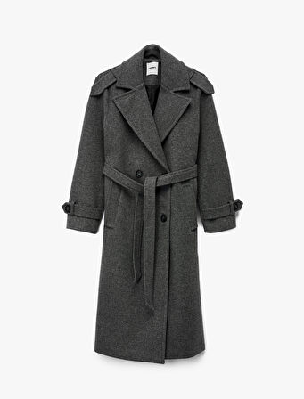 Cepli Uzun Kollu Kruvaze Kemerli Uzun Kaşe Kaban