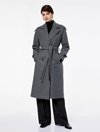 Cepli Uzun Kollu Kruvaze Kemerli Uzun Kaşe Kaban