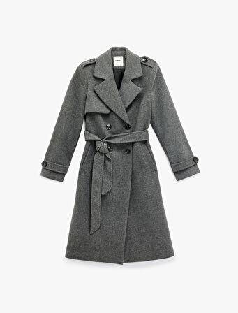 Cepli Uzun Kollu Kemerli Kruvaze Uzun Kaşe Kaban