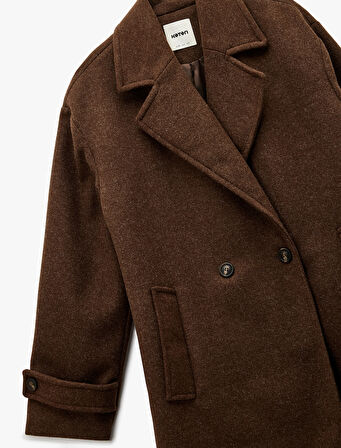 Uzun Kaşe Kaban Kruvaze Uzun Kollu Düğmeli Cepli