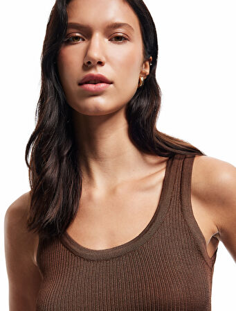 Viskon Kumaş U Yaka Kalın Askılı Fitilli Triko Atlet