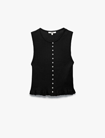 Düğme Aksesuar Detaylı Kolsuz Bisiklet Yaka Triko Bluz