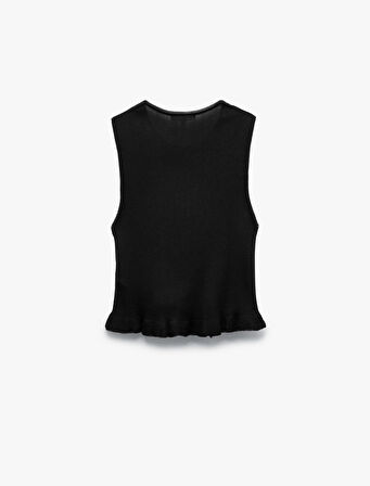 Düğme Aksesuar Detaylı Kolsuz Bisiklet Yaka Triko Bluz