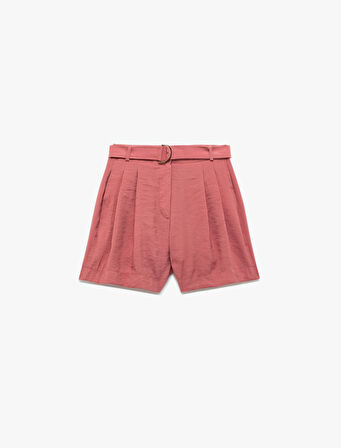 Modal Kumaş Cepli Pile Detaylı Kemerli Mini Şort