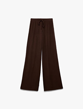 Beli Bağcıklı Rahat Kalıplı Keten Karışımlı Geniş Paça Pantolon