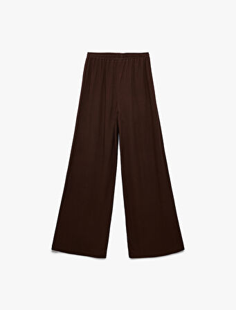 Beli Bağcıklı Rahat Kalıplı Keten Karışımlı Geniş Paça Pantolon