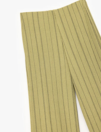 Beli Lastikli Yüksek Bel Çizgili Bürümcük Geniş Paça Pantolon