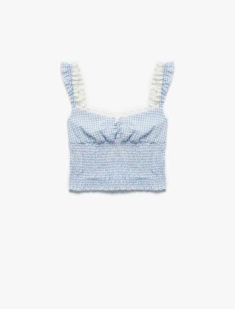 Dantelli Balerin Yaka Gipeli Pötikareli Kolsuz Crop Bluz