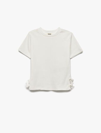 Ribanalı Kısa Kollu Bisiklet Yaka Pamuklu Fiyonklu Tişört