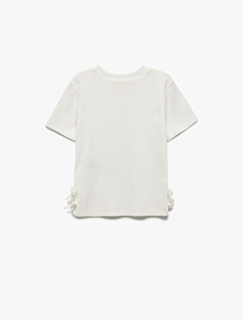 Ribanalı Kısa Kollu Bisiklet Yaka Pamuklu Fiyonklu Tişört