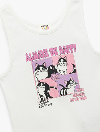 Kolsuz Pamuklu Bisiklet Yaka Slim Fit Crop Baskılı Tişört