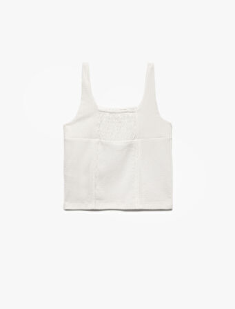 Bürümcük Kumaş Slim Fit Kare Yaka Fiyonk Detaylı Kolsuz Askılı Crop Bluz