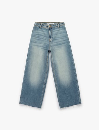 Rahat Kalıp Yüksek Bel Geniş Paça Jean Pantolon - Culotte Jeans