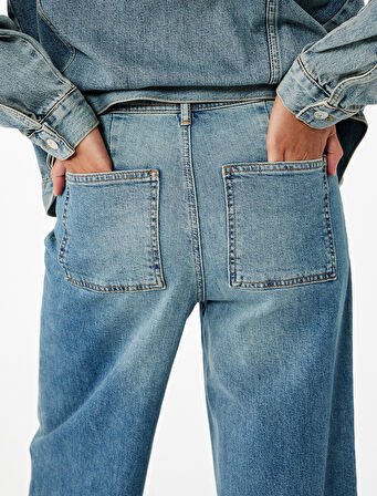 Rahat Kalıp Yüksek Bel Geniş Paça Jean Pantolon - Culotte Jeans