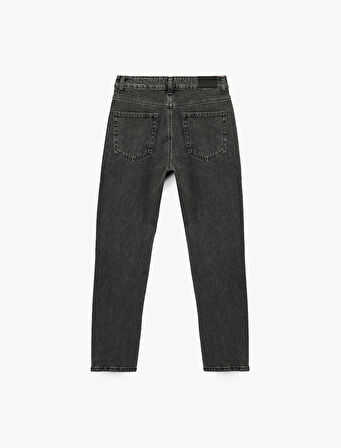 Slim Fit Cepli Düğmeli Pamuklu Yıkamalı Düz Paça Jean Pantolon - Straight Jeans