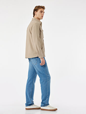 Pamuklu Normal Bel Cep Detaylı Vintage Straight Fit Jean Pantolon