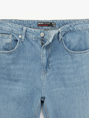 Pamuklu Normal Bel Cep Detaylı Vintage Straight Fit Jean Pantolon