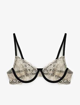 Transparan Çiçekli Balenli Dantel Sütyen