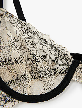 Transparan Çiçekli Balenli Dantel Sütyen