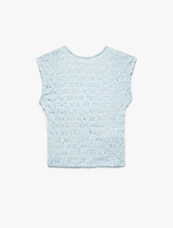 Koton X Melis Ağazat - Slim Fit Kolsuz Dokulu Sırt Dekolteli Bisiklet Yaka Crop Tişört