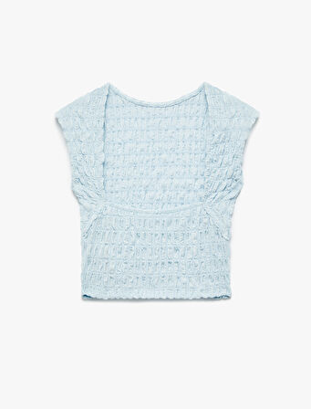 Koton X Melis Ağazat - Slim Fit Kolsuz Dokulu Sırt Dekolteli Bisiklet Yaka Crop Tişört