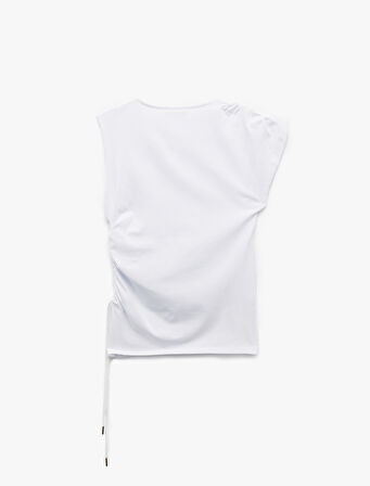 Pamuklu Slim Fit Asimetrik Büzgülü Bağlama Detaylı Kolsuz Bisiklet Yaka Tişört