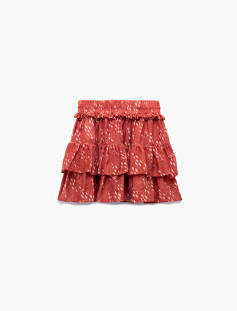 Koton X Melis Ağazat - Desenli Beli Lastikli Bağlamalı Katmanlı Fırfırlı Mini Etek