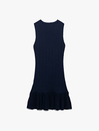 Koton X Melis Ağazat - Etek Ucu Fırfırlı Mini Boy Kolsuz Bisiklet Yaka Triko Elbise