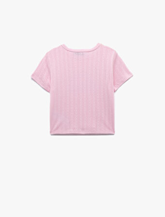 Taş Detaylı Bisiklet Yaka Dar Kesim Pamuklu Kısa Kollu Baskılı Tişört