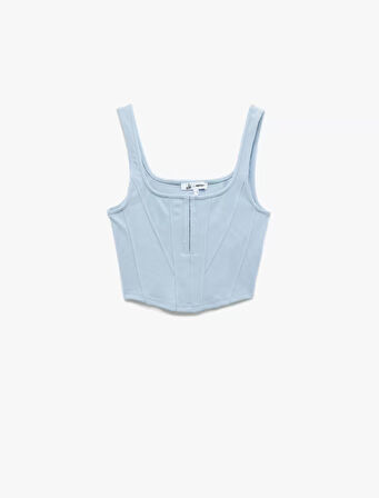 Kare Yaka Korse Detaylı Kolsuz Slim Fit Crop Bluz