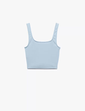 Kare Yaka Korse Detaylı Kolsuz Slim Fit Crop Bluz