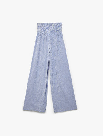 Beli Gipeli Rahat Kalıp Geniş Paça Çizgili Pantolon