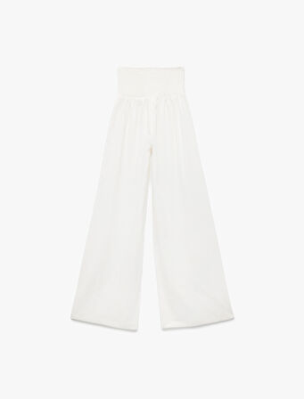Beli Gipeli Rahat Kalıp Keten Karışımlı Geniş Paça Pantolon