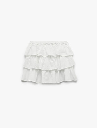 Beli Bağcıklı Katlı Viskon Karışımlı Volanlı Fisto Mini Etek