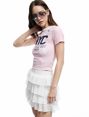 Katlı Fırfır Detaylı Mini Şifon Etek