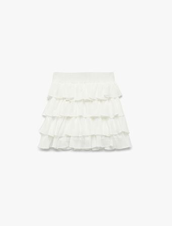 Katlı Fırfır Detaylı Mini Şifon Etek