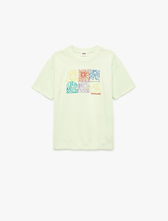 Pamuklu Nakış Detaylı Kısa Kollu Bisiklet Yaka Tişört