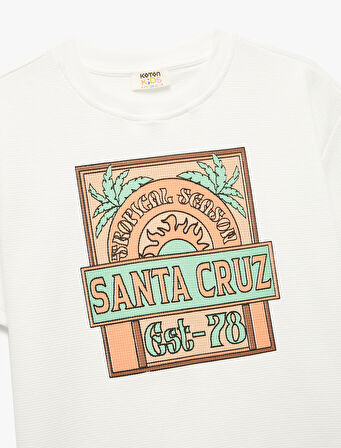 Pamuklu Baskılı Kısa Kollu Bisiklet Yaka Tişört