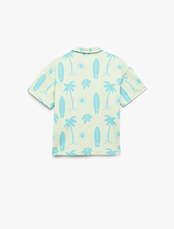 Pamuklu Baskılı Düğme Detaylı Cepli Kısa Kollu Gömlek 