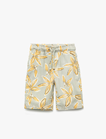 Desenli Beli Lastikli Pamuklu Şort