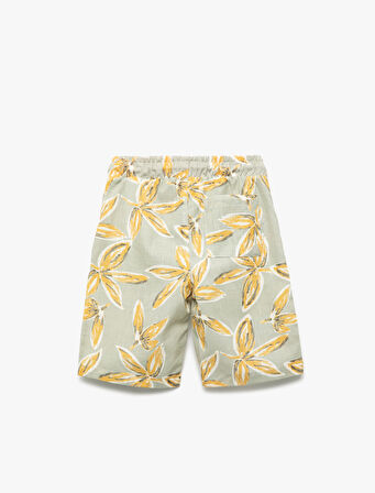 Desenli Beli Lastikli Pamuklu Şort